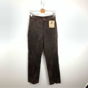 Vintage Deadstock Brown Leather Straight Leg Pants Size 6 Suede Leather